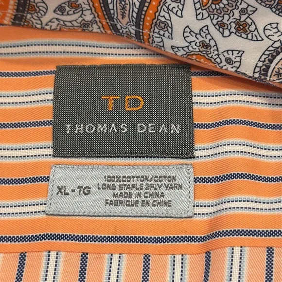 Men’s Thomas Dean Orange and White Casual Button Down Shirt XL TG